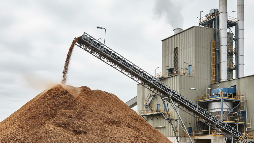 Centrale biomasse avec stockage de plaquettes bois et chaudiere industrielle