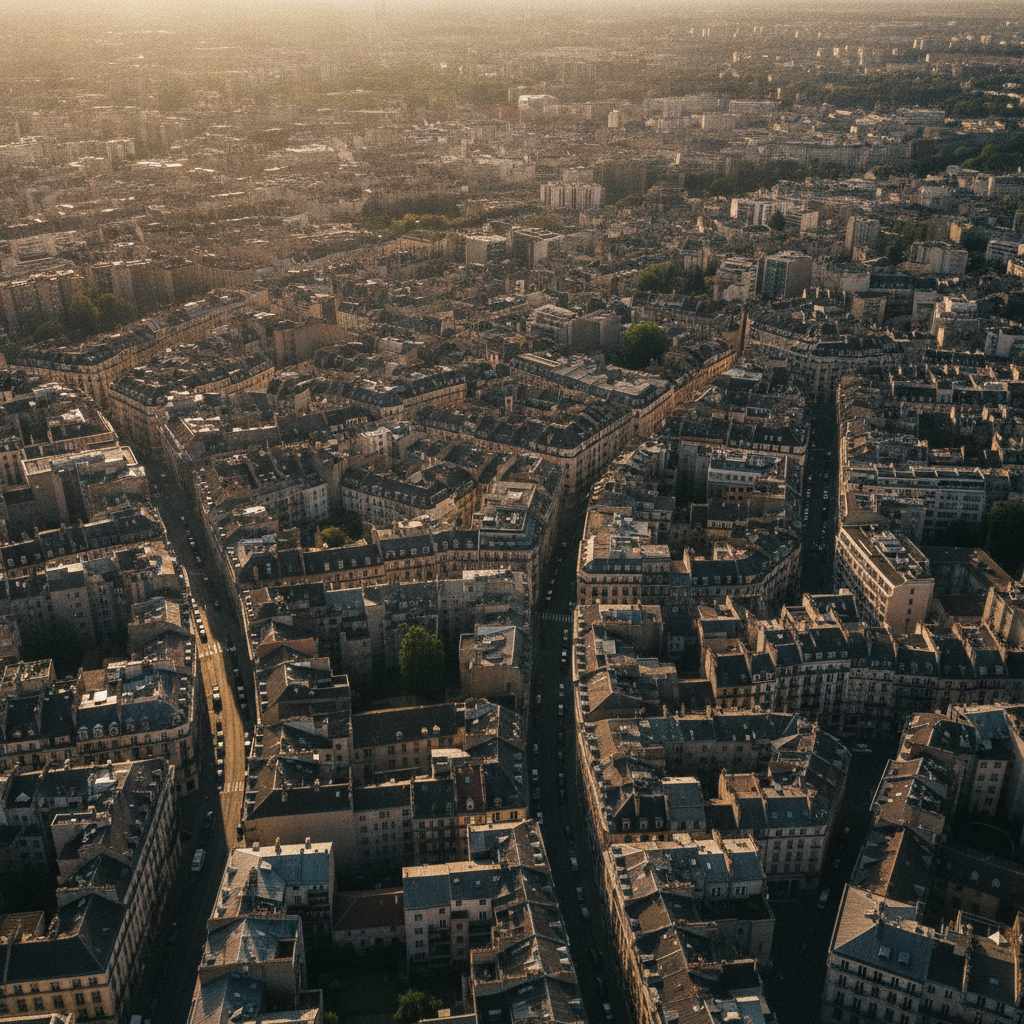 Centre ville dense et mineralise formant un ilot de chaleur urbain