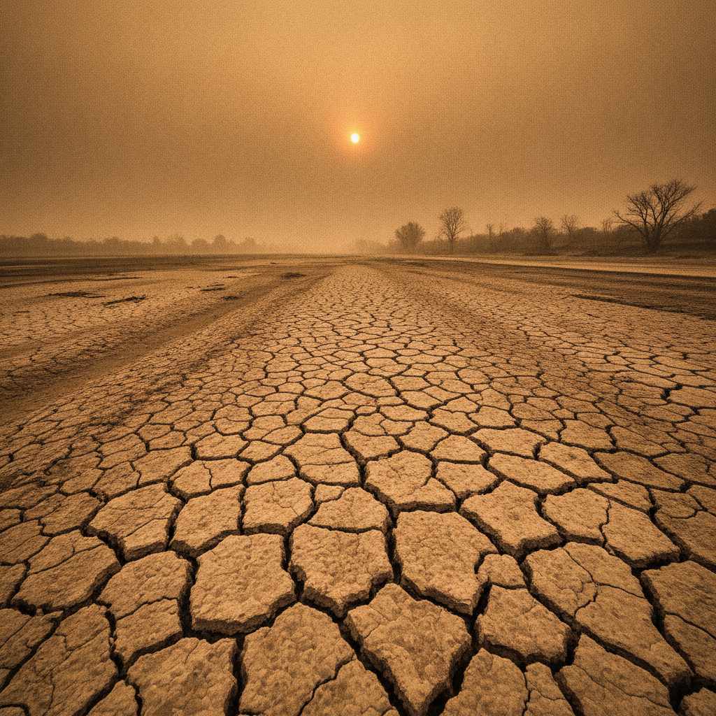 paysage illustrant le réchauffement climatique attendu en 2050 avec sécheresse