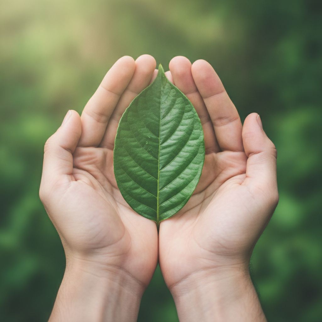 symbole de feuille verte représentant l'énergie propre dans une main