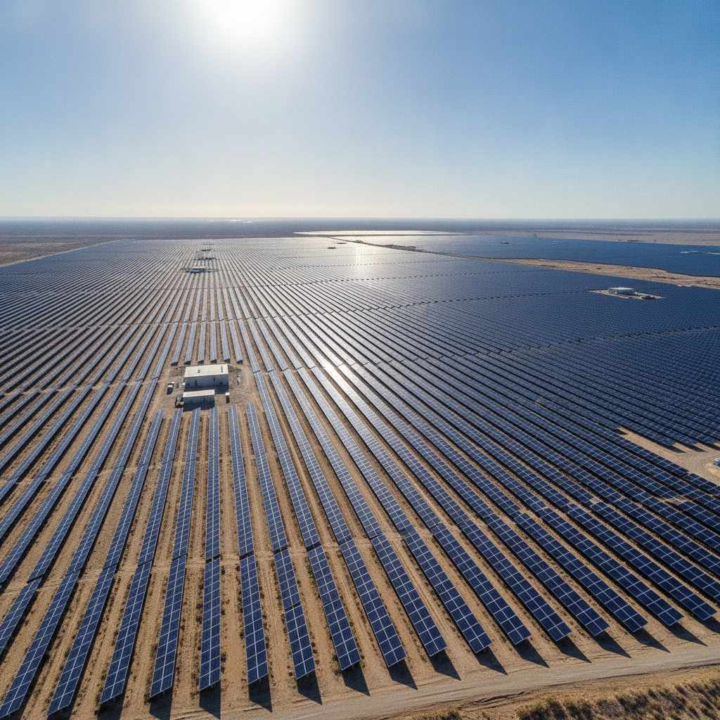 Ferme solaire photovoltaique illustrant la strategie total energie renouvelable