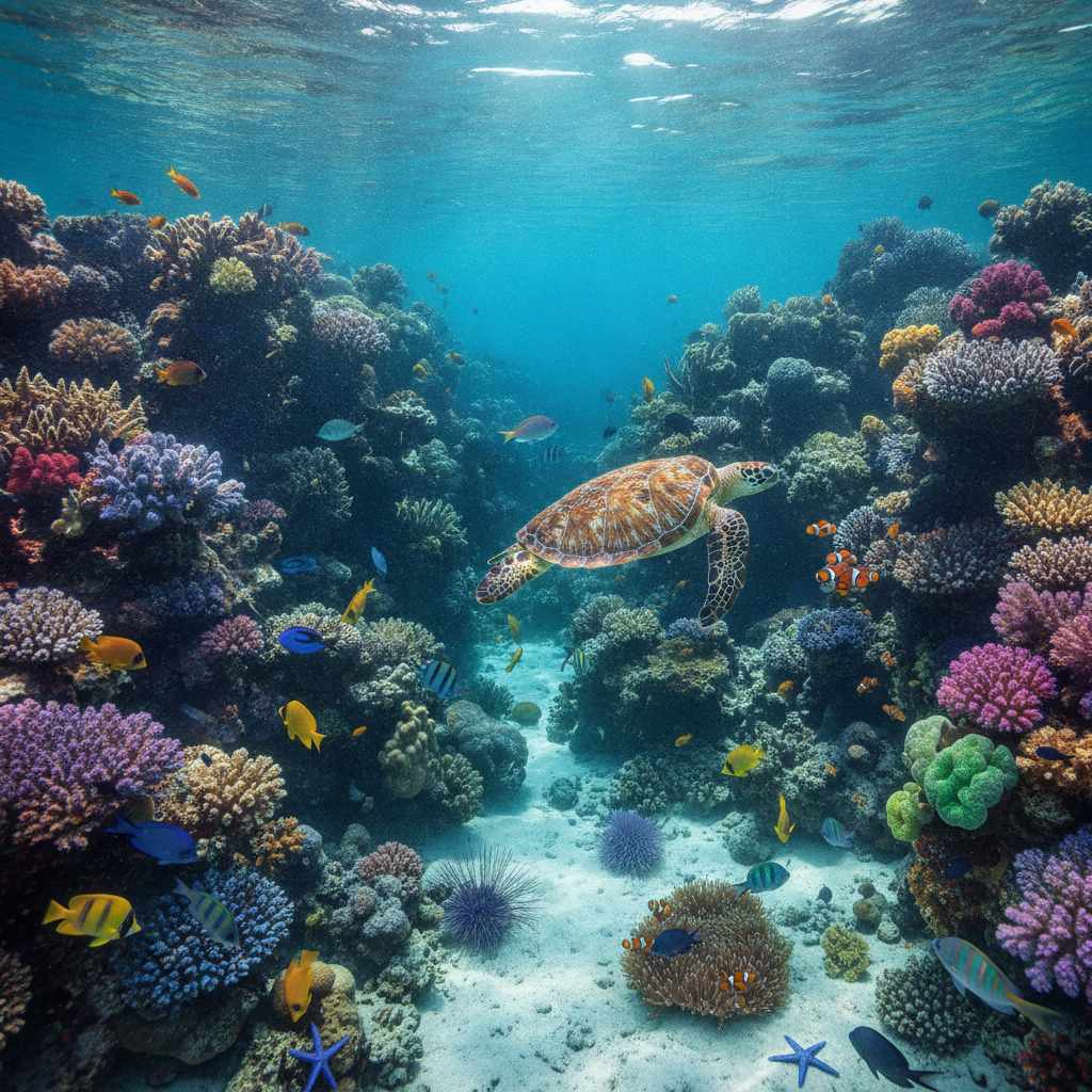 Récif corallien riche en biodiversité marine
