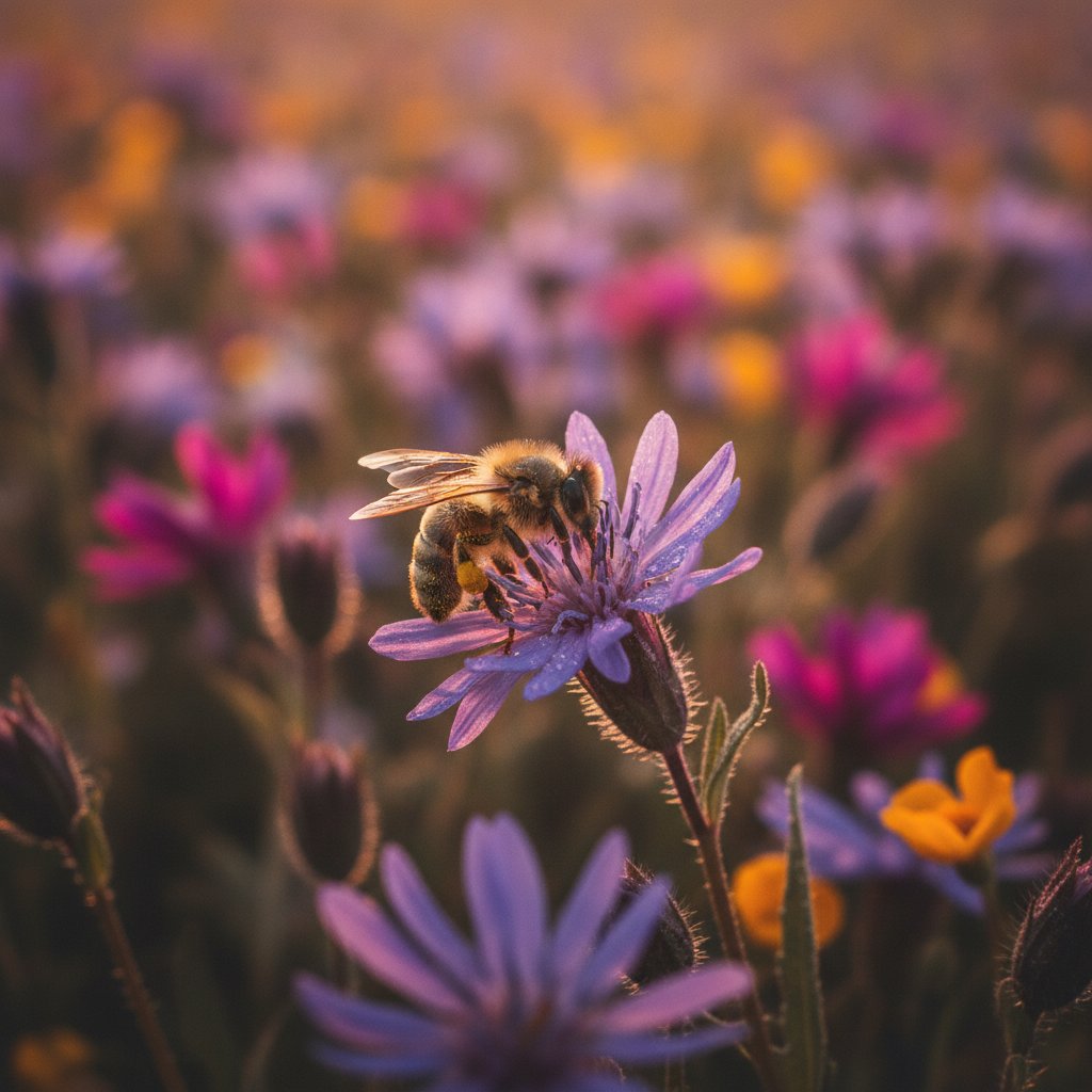 Abeille pollinisant une fleur sauvage, service écosystémique essentiel