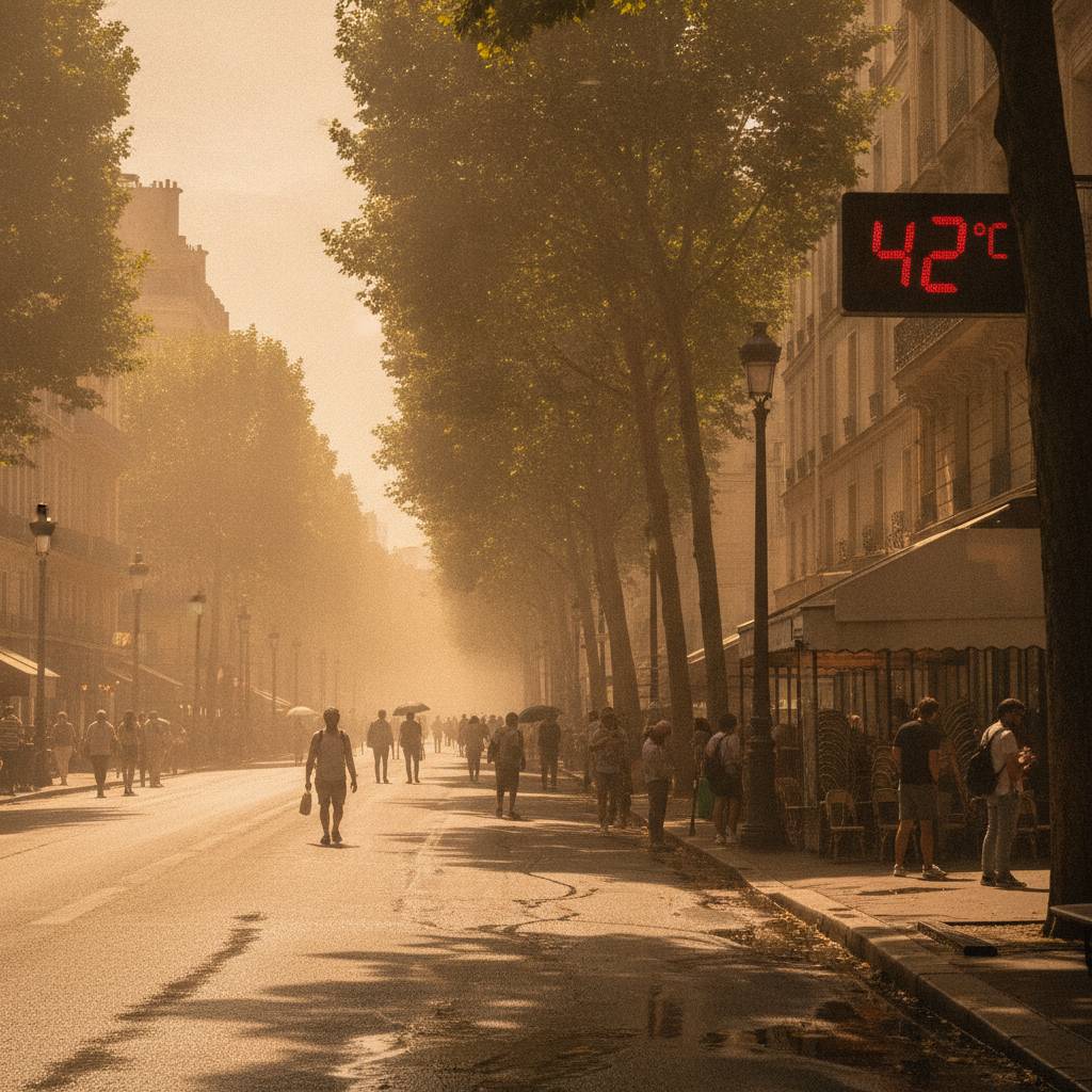 Ville française sous canicule, chaleur intense et thermomètre